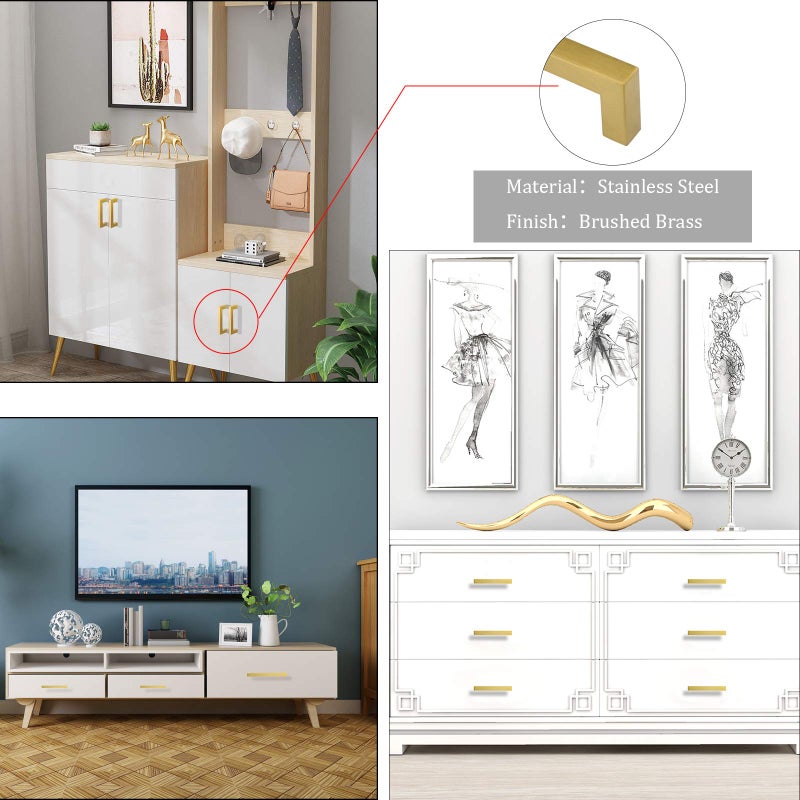 goldenwarm Kitchen Cabinet Handle Brushed Brass Drawer Pull Handles for Cabinets - LSJ12GD115 Square Bar Pulls Antique Brass Bathroom Cabinet Hardware Modern Knobs for Dresser Drawers - Image 5
